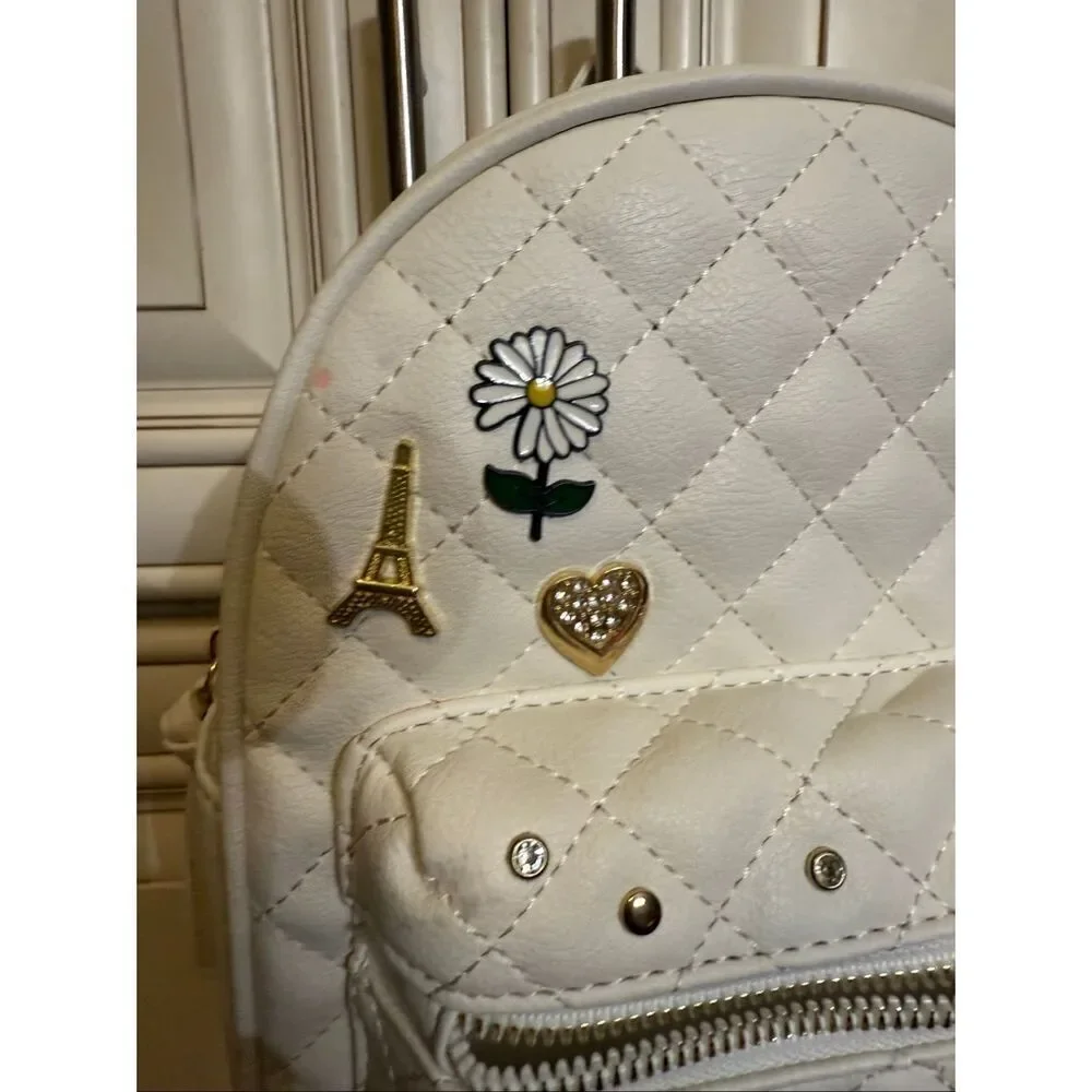 UnderOneSky Women's Quilted Heart & Flower Charm Mini Backpack White Small